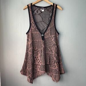 Artsy Womens Size Small Pink Black Sleeveless Tunic Top Lagenlook Fairy Grunge